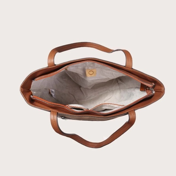 Large Two Tone Camel Vegan Leather Tote-barely used - Picture 6 of 6